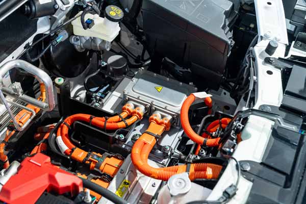 Electric car with open hood