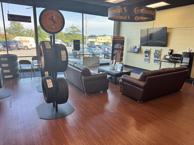 A comfortable tire shop waiting area